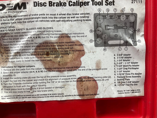 USED OEM Tools 27111 Disc Caliper Tool Set Front & Rear Brake Piston Compressor