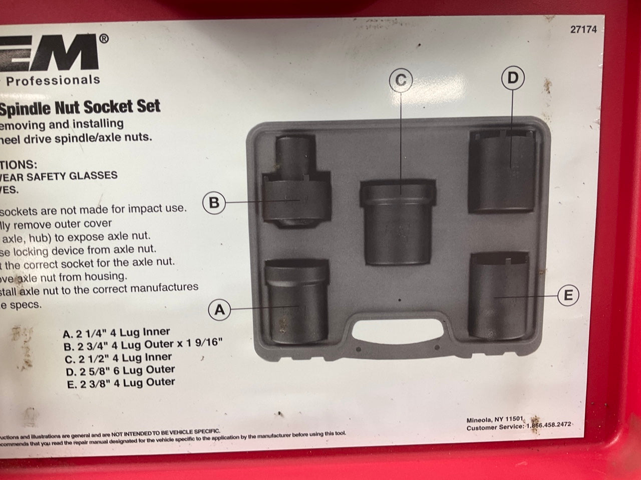 USED #26 OEM Tools 27174 1/2'' Drive 5-Piece Spindle Nut Locknut Axle Socket Set