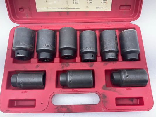 USED 18 OEM Tools 27188 Deluxe Axle Nut Socket Set 9 Piece 6 Pt 1/2 Drive Impact