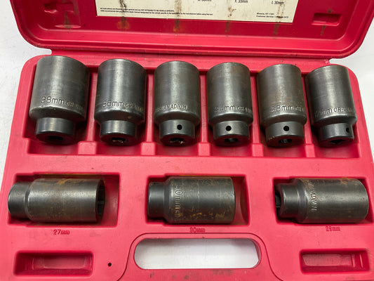 USED #20 OEM Tools 27188 Axle Nut Socket Set - 9 Piece 6 Pt 1/2 Drive Impact