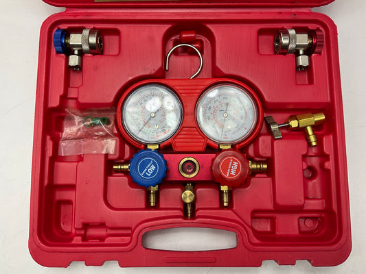 USED #4 OEM TOOLS 134 A/C Manifold Gauge Set With Hoses (Heavy Duty Brass Body)