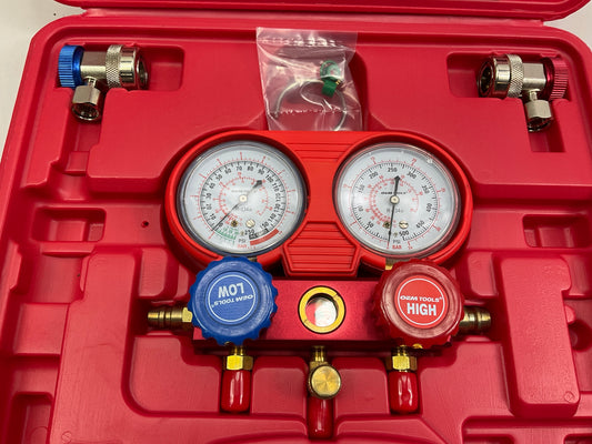 USED #5 OEM TOOLS 134 A/C Manifold Gauge Set With Hoses (Heavy Duty Brass Body)