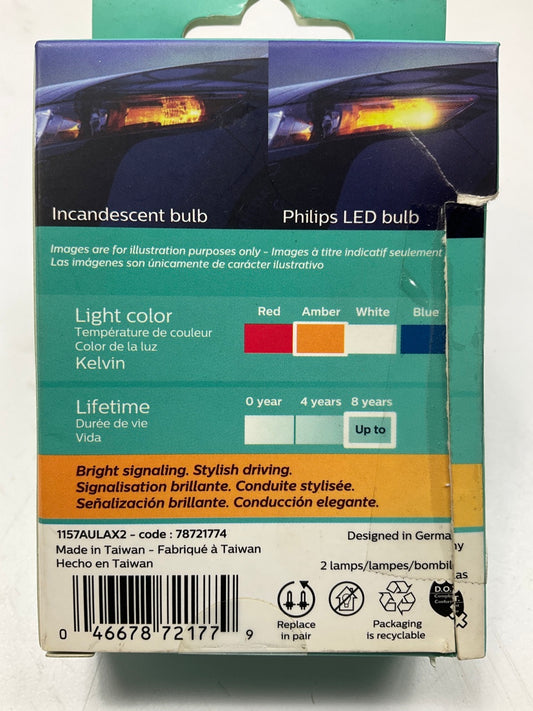 Philips 1157AULAX2 Ultinon LED AMBER Turn Signal Light Bulbs 2057, 2357 5W 12V