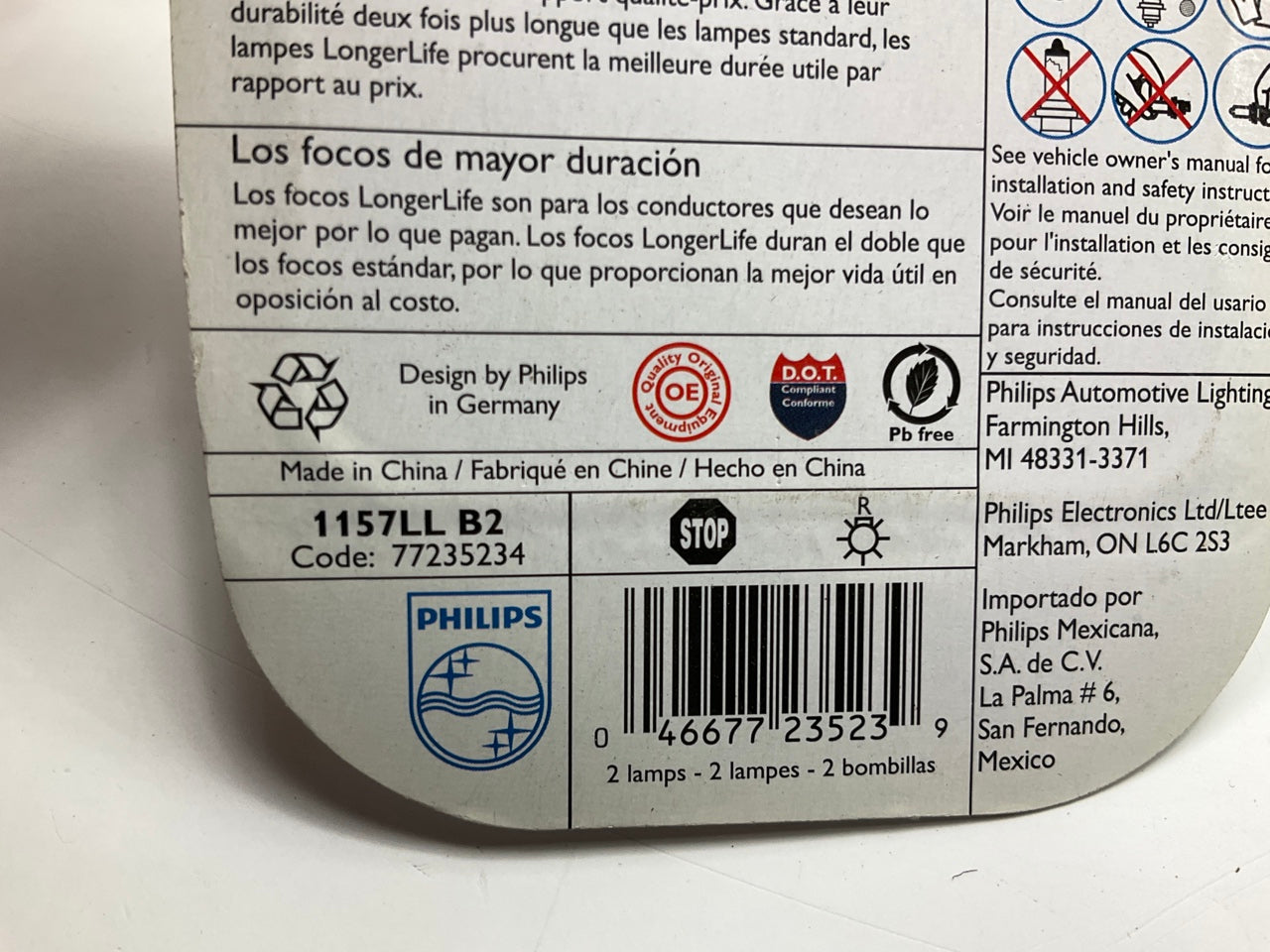 Philips 1157LLB2 Longerlife Brake Signal Lamp Light Bulb 1157 - 2 PACK