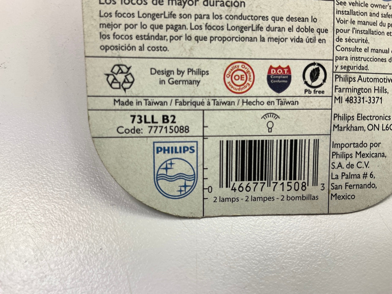 Philips 73LLB2 Longerlife Instrument Panel Lamp Light Bulb 73 - 2 PACK