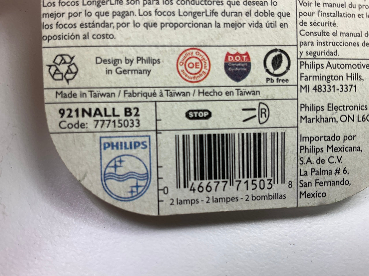 Philips 921NALLB2 Longer Life Amber Turn Signal Parking Lamp Light Bulb - 4 PCS
