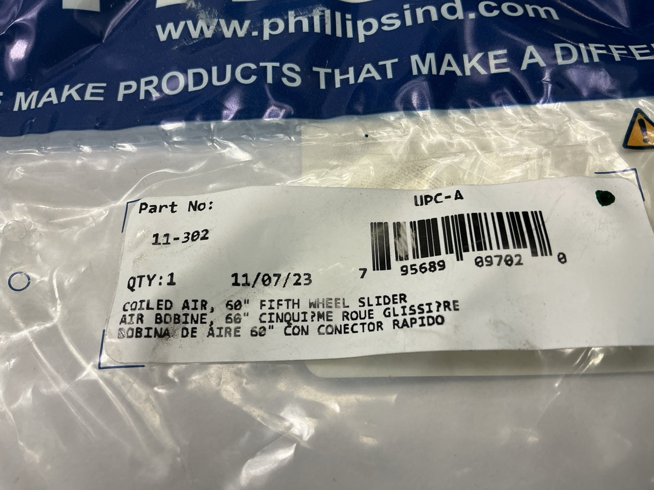 Phillips 11-302 60'' 5th Wheel Sliding Air Hose Air Coil W/ Swivel Fitting