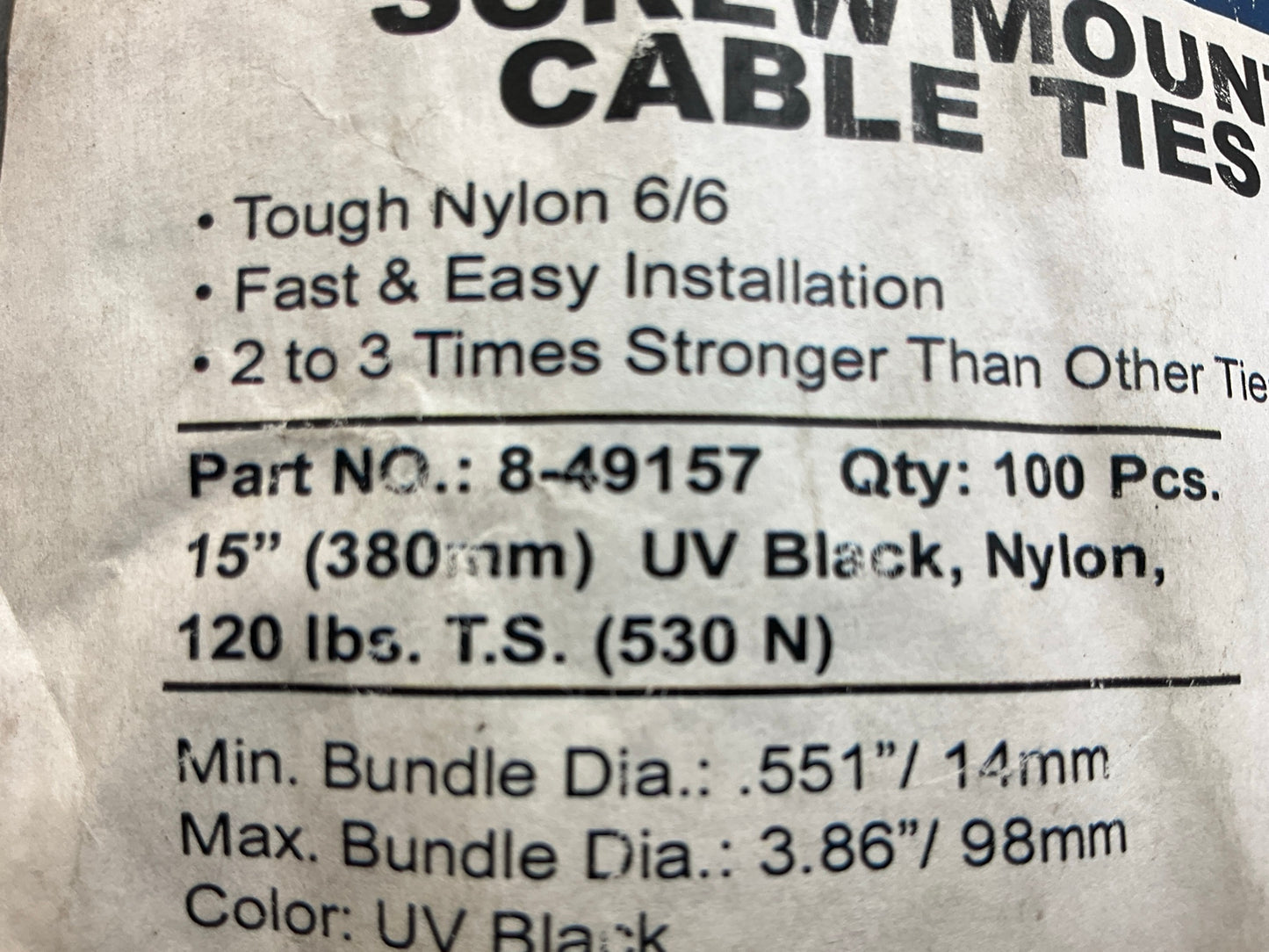 Phillips 8-49157 HD Cable Zip Ties 15'' Black, Nylon, 120 Lbs - Bag Of 100 Pcs