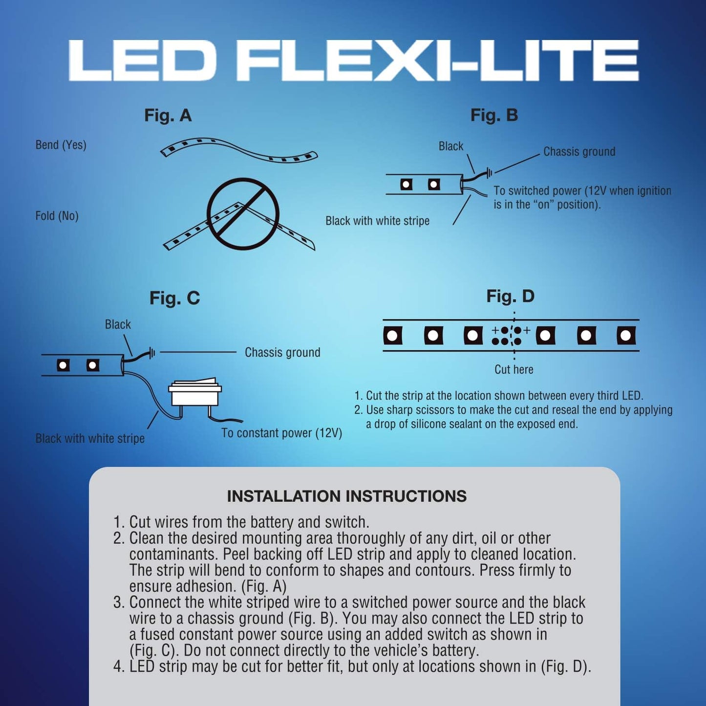 Pilot CZ-3055B Cut-to-fit LED Flex Light Strip, 36'', BLUE, 12V Interior/Exterior