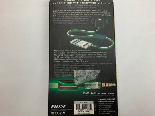 Pilot EL-1301G Lectroluminescent V2 Audio Response Auxiliary Cable, Green, 3.5mm
