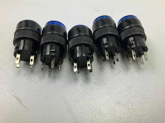 (5) PILOT PL-SW60B Push Button Blue LED On/Off Universal Switch, 12V