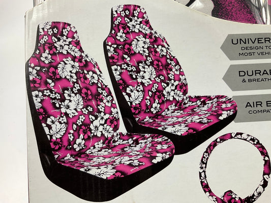 Pilot SC-308P PINK Front Seat Cover Kit W/ Steering Wheel Cover & Seat Belt Pads