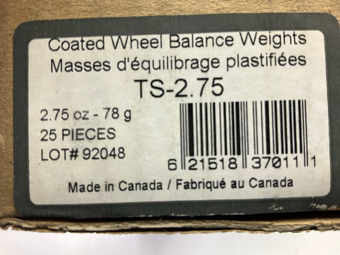 Plombco TS-2-75 Wheel Weights 2.75 Oz Each - Box Of 25