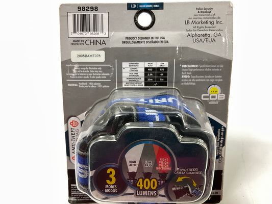 Police Security 98298 Head Mounted Headlamp Head Flashlight 400 Lumens, 3 AAA