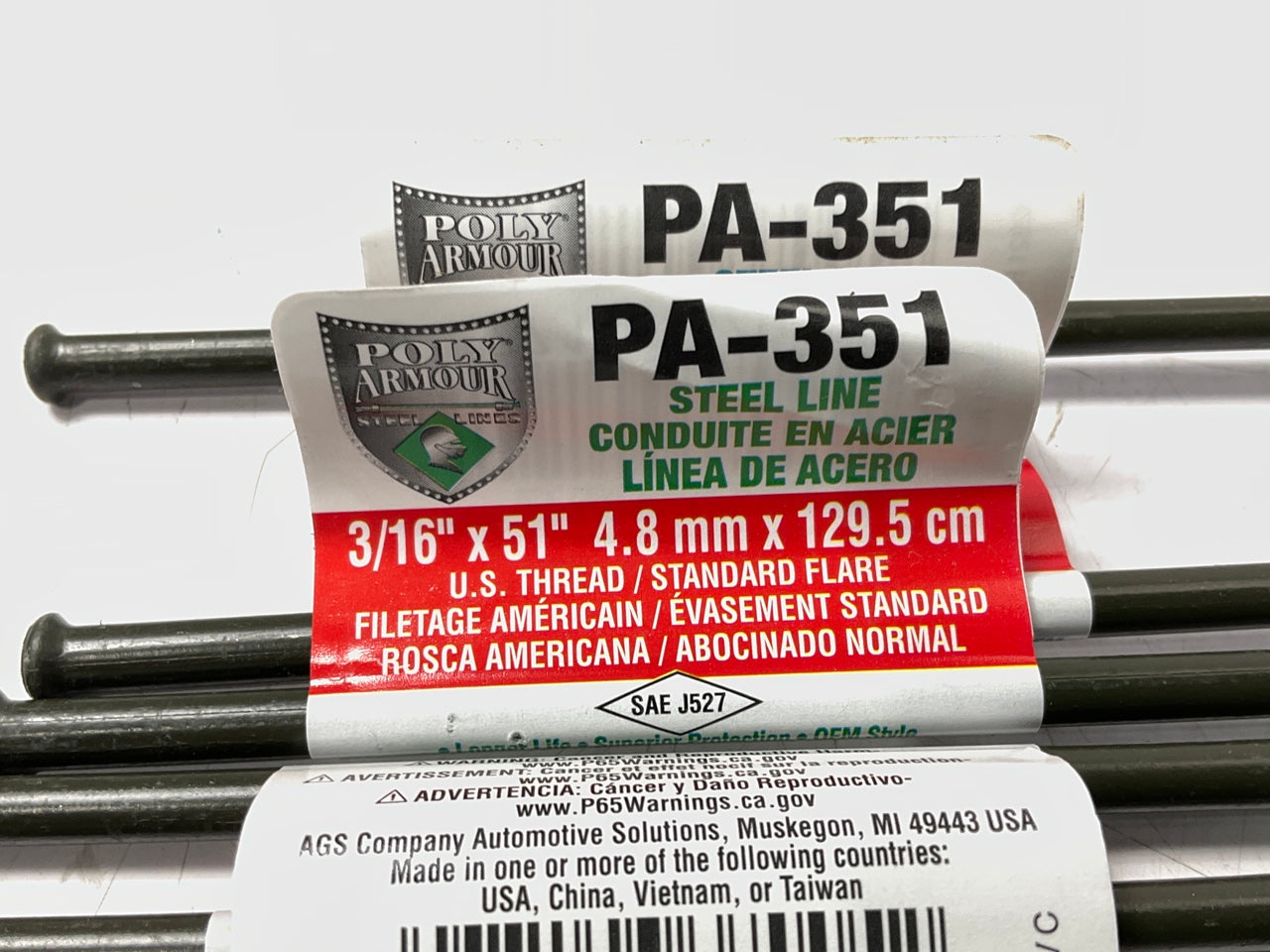 (10) Poly Armour PA-351 PVF Coated Steel Brake Line: 51'' Long, 3/16'' Diameter