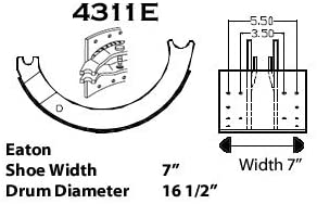 Powerproducts H4311E-1 Drum Brake Shoes - 16-1/2'' X 7'' Eaton Series 805442 4311E