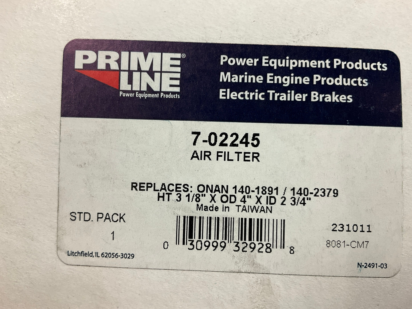 Primeline 7-02245 Air Filter 3-1/8'' HT X 4'' OD X 2-3/4'' ID 140-1891, 140-2379