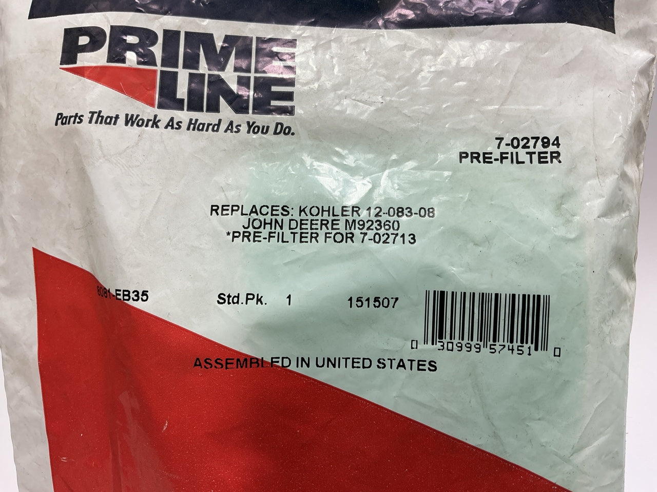 (3) Primeline 7-02794 Secondary Air Pre-Filter 12 083 08, M92360, 102-418
