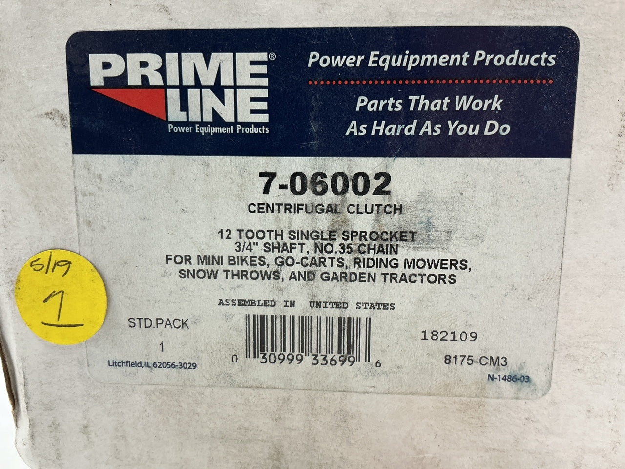 Primeline 7-06002 Centrifugal Clutch No .35 Chain 84-004, 255-125, 209760