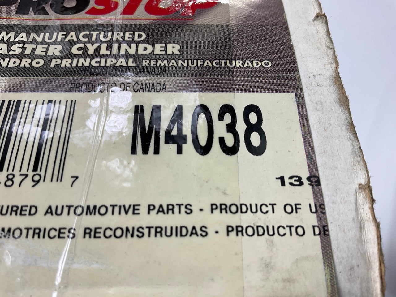 REMAN. Pro Stop M4038 Brake Master Cylinder W/O RESEVOIR