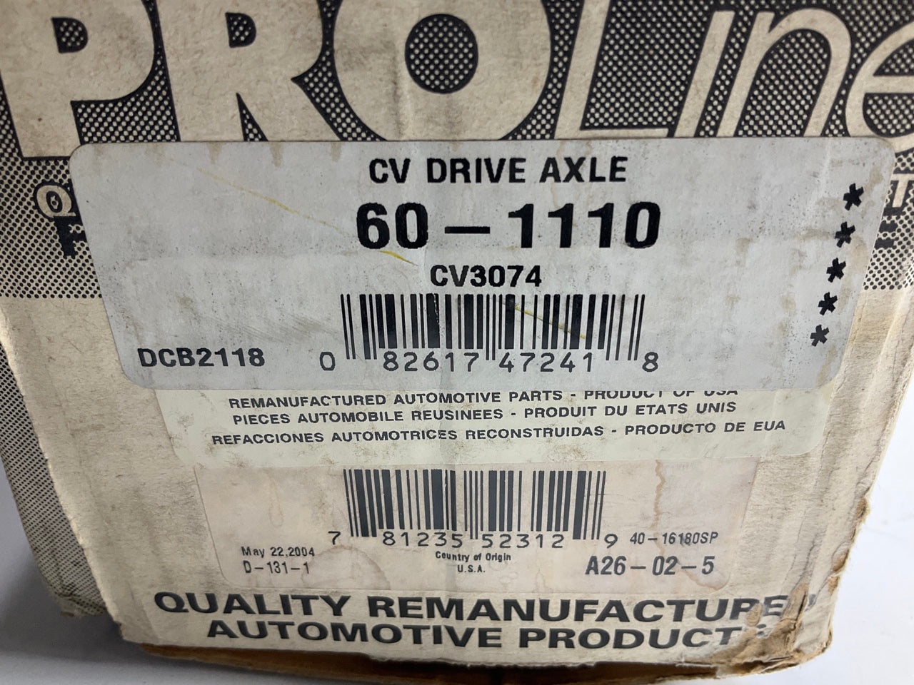 REMAN. Proline 60-1110 Front Right CV Axle (Auto Trans)