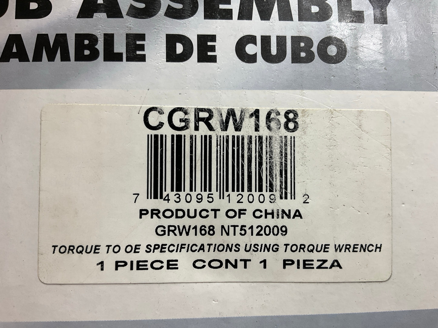 Proline CGRW168 Wheel Bearing And Hub Assembly, Rear