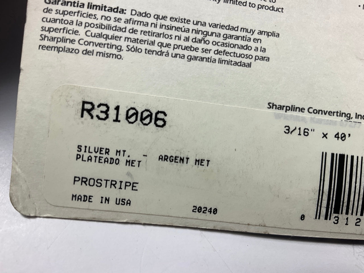 Prostripe R31006 Dual Line Pin Striping Tape, Silver Metallic, 3/16'' X 40'