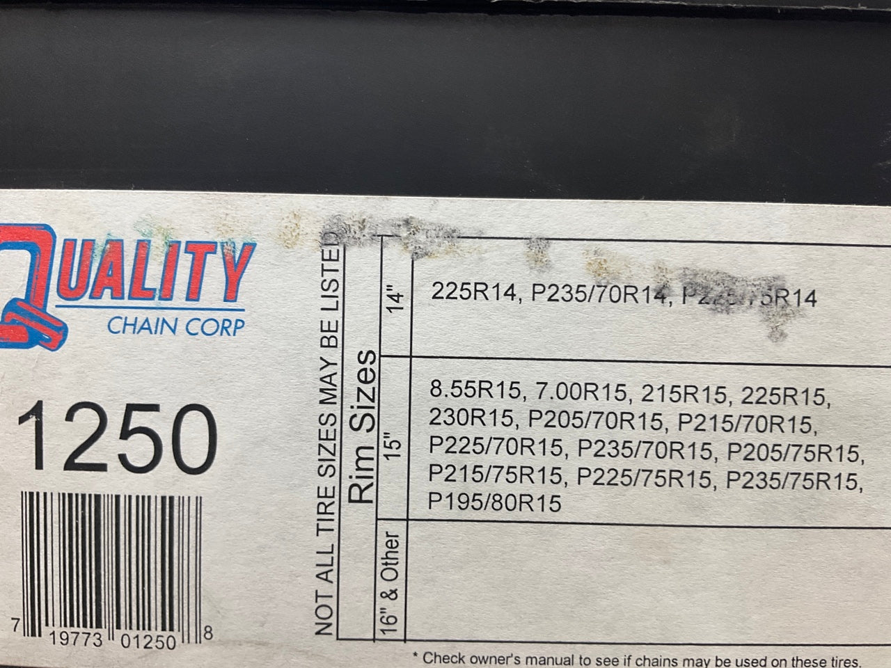 Quality Chain 1250 Tire Snow Chains PAIR 225/70R15, 205/70R15, 215/70R15