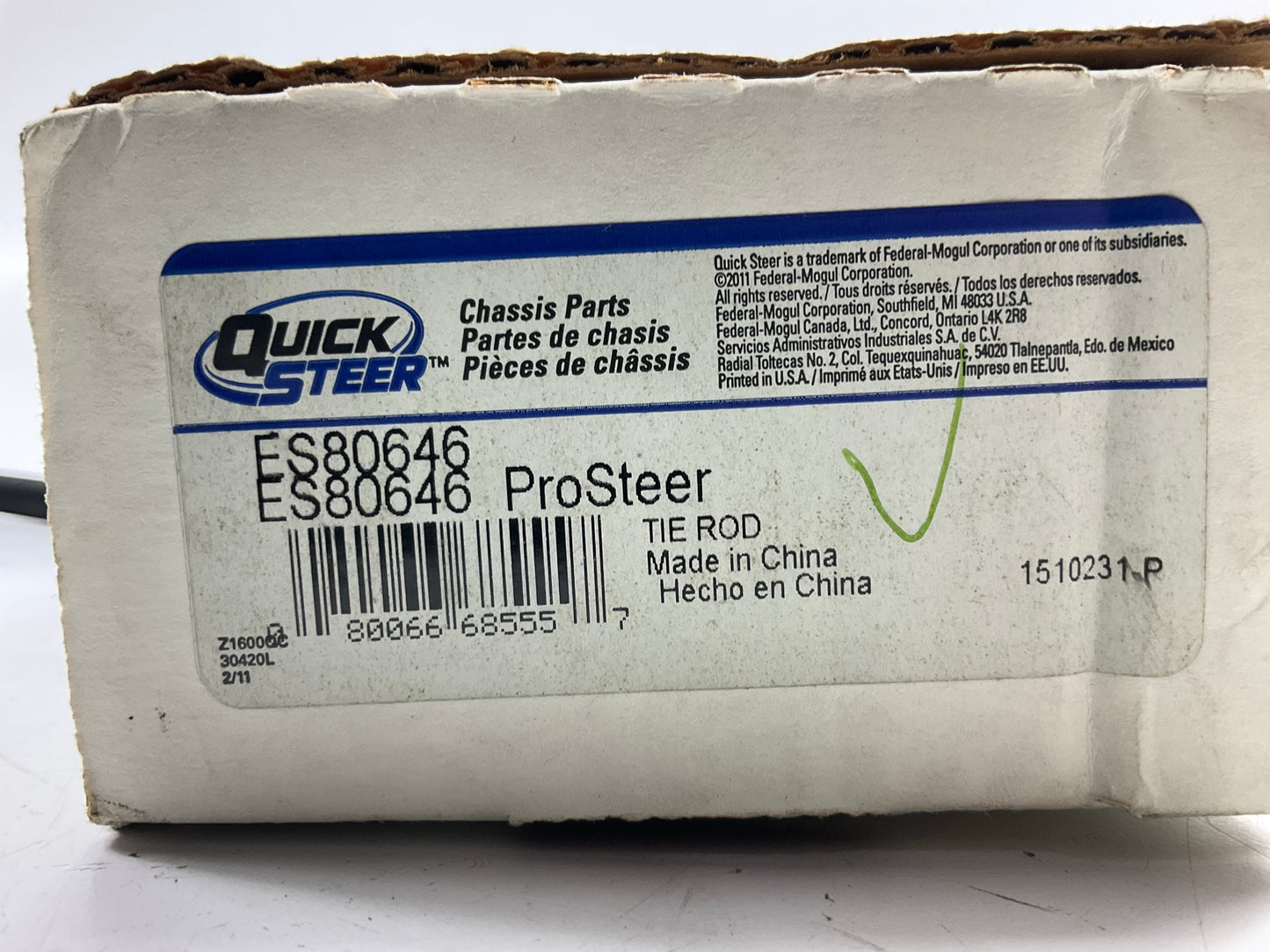(2) Quick Steer ES80646 Front Inner Steering Tie Rod End