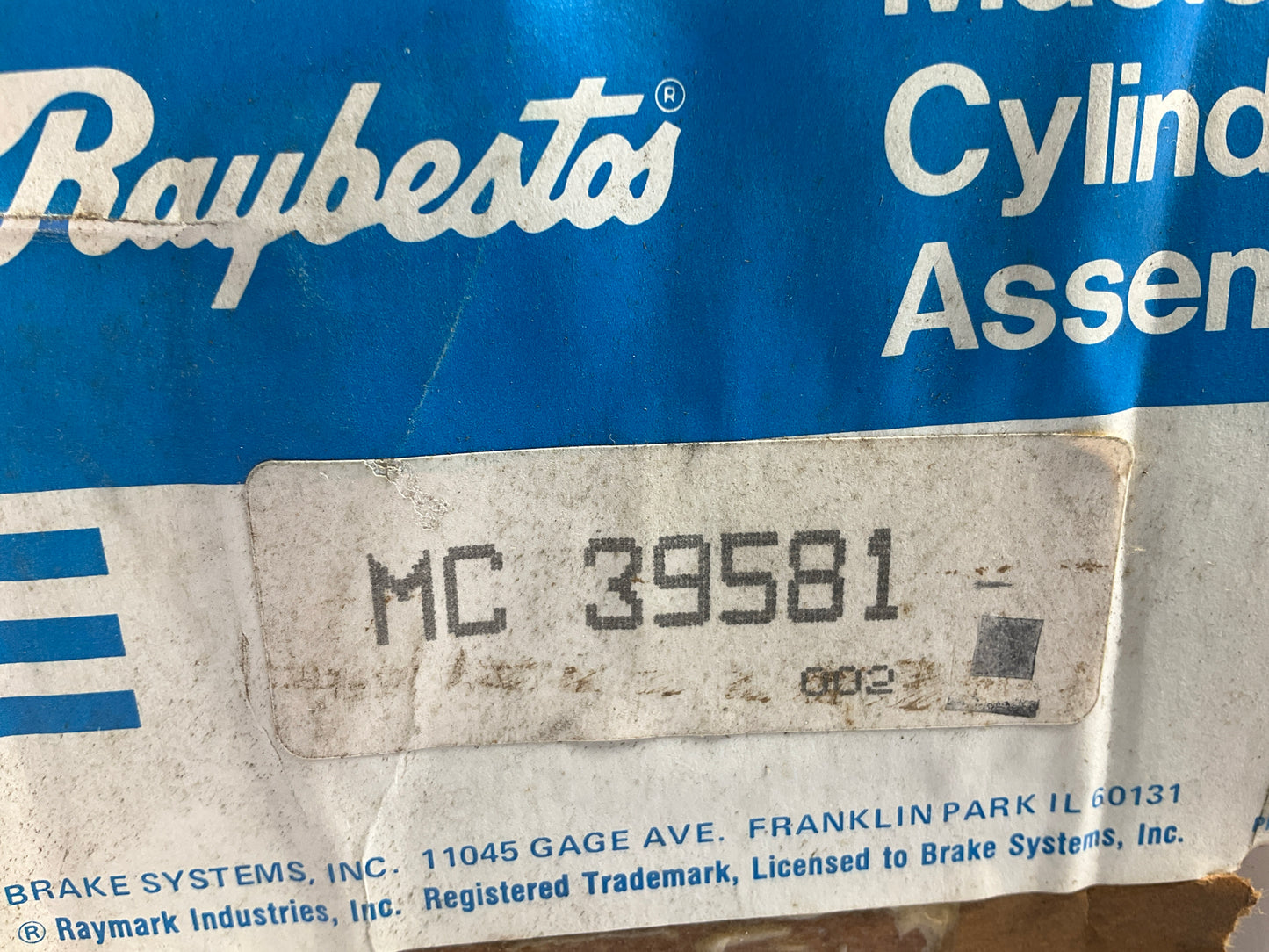 Raybestos MC39581 Manual Brake Master Cylinder For 1985-1989 Astro & Safari