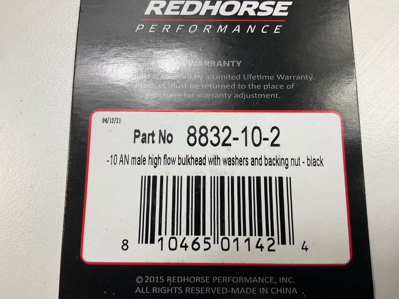 Redhorse 8832-10-2 High Flow Bulkhead Adapter With Washers And Nut, -10 AN