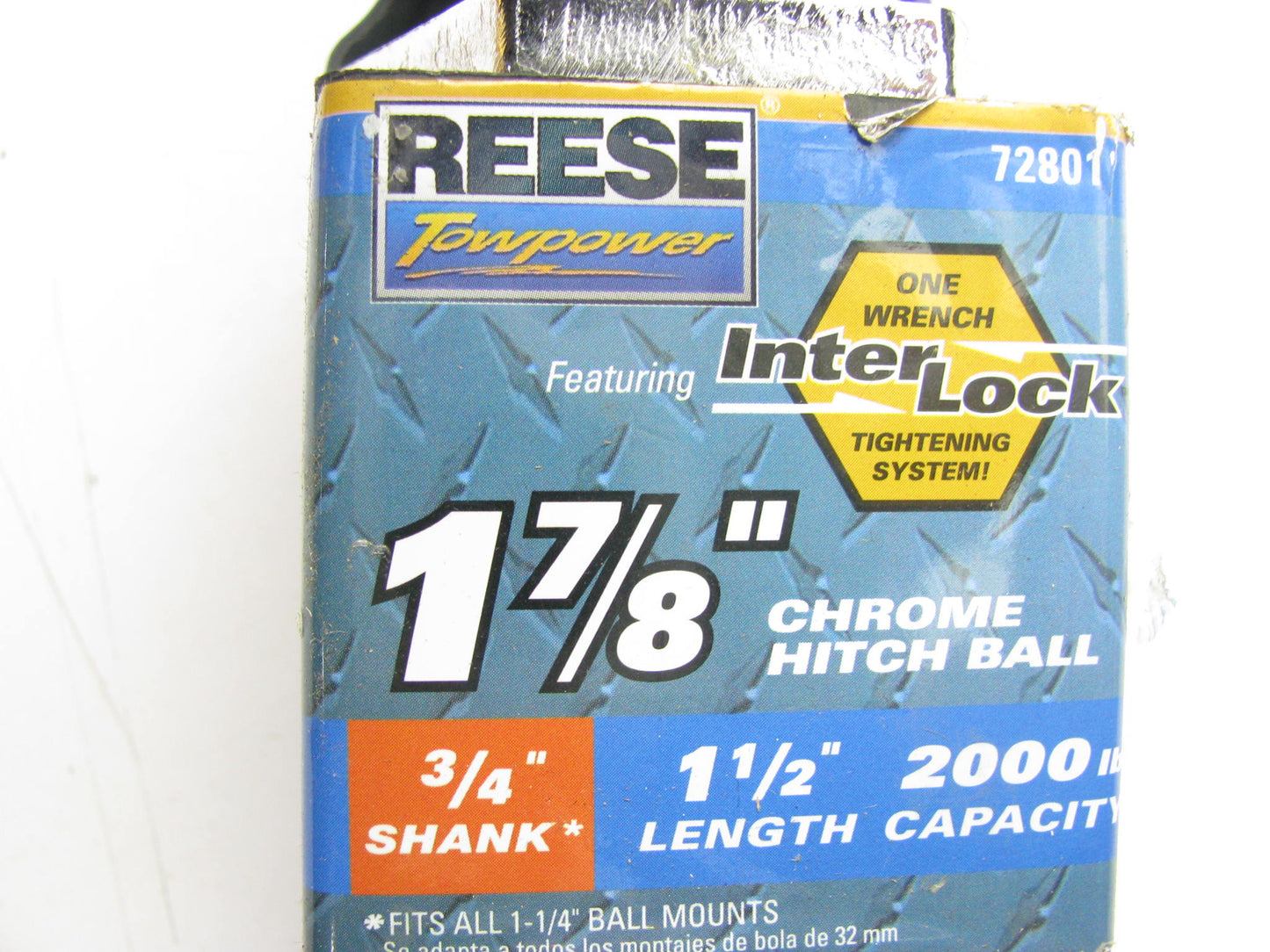 Reese 72801 1-7/8'' Chrome Hitch Ball 3/4'' Shank 2000lb Capacity 1-1/2'' Long