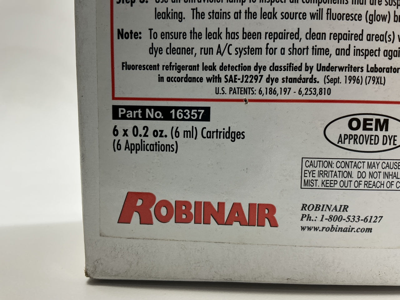 Robinair 16357 Universal A/C Leak Dye, 6 Replacement Cartridges, 0.2 Oz Each