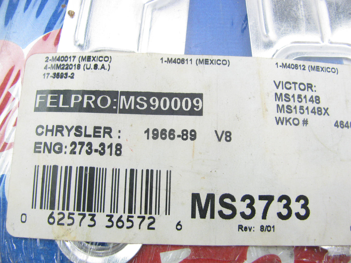 RolGasket MS3733 Engine Intake Manifold Gasket Set For 66-89 Chrysler 273 318-V8