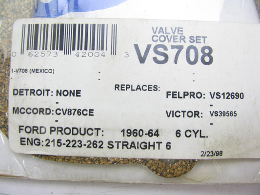 Rol Gasket VS708 Valve Cover Gasket For 1960-1964 Ford Mercury 223 262-L6
