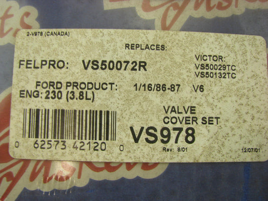 Rol Gasket VS978 Valve Cover Gasket Set for 1986-1987 Ford Mercury 3.8L-V6