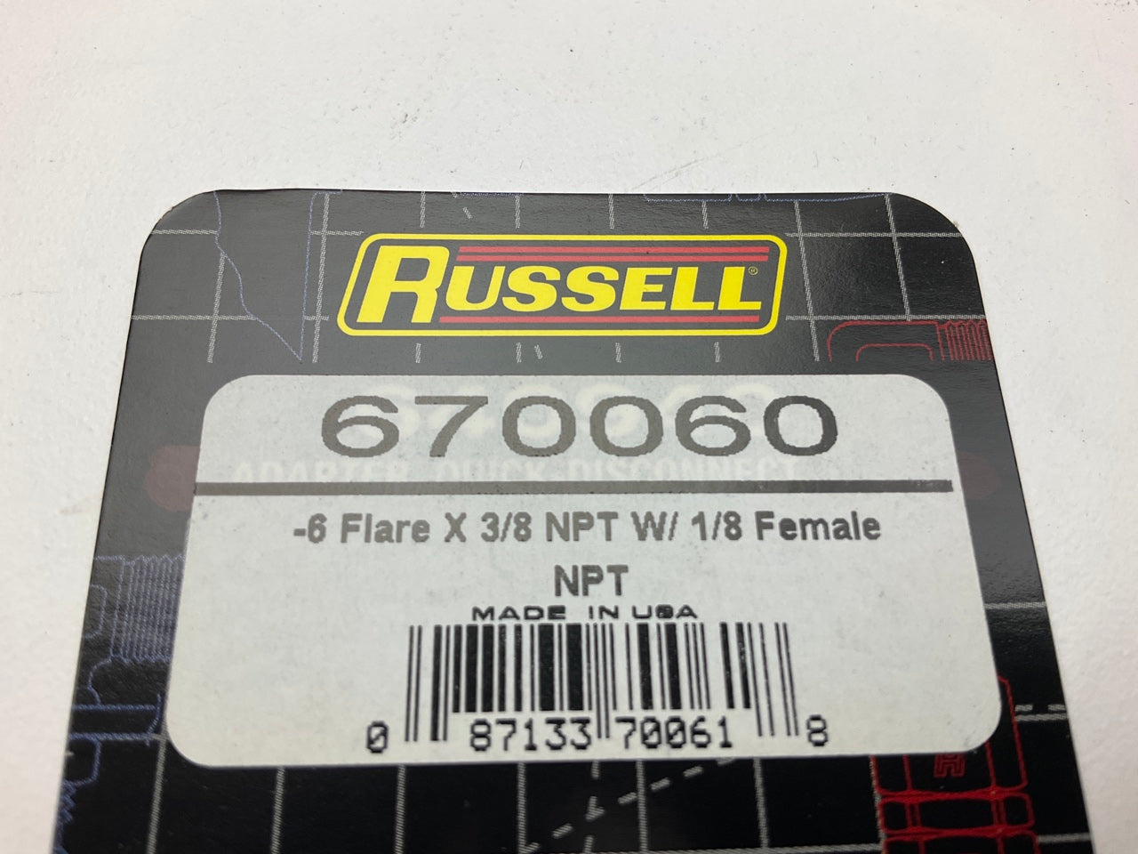 Russell 670060 Blue -6 AN Flare To 3/8'' Pipe Pressure Adapter 1/8'' NPT Side Port