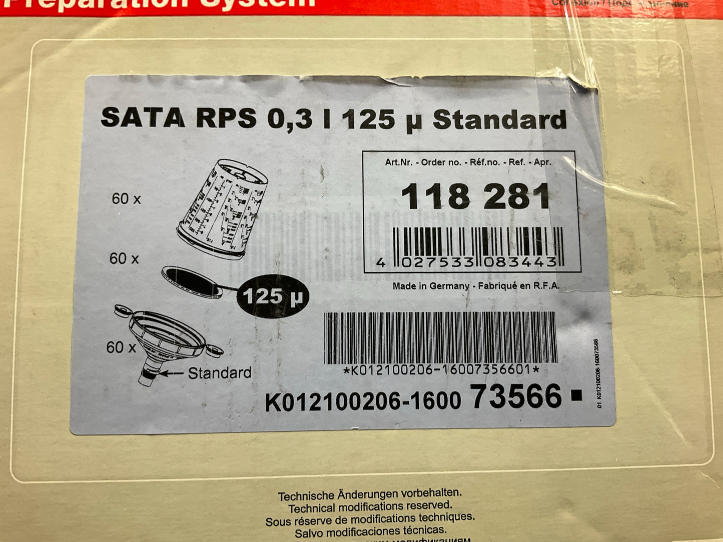SATA 118281 RPS 0.3 L 125 Um Flat Sieve Standard Set Of 60 Cups