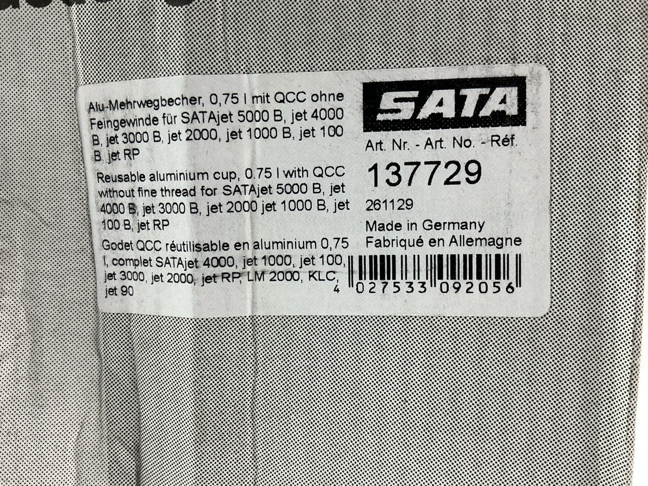 SATA 137729 Reusable Gravity Flow Spray Gun Paint Cup, 0.75 L For SATAJet