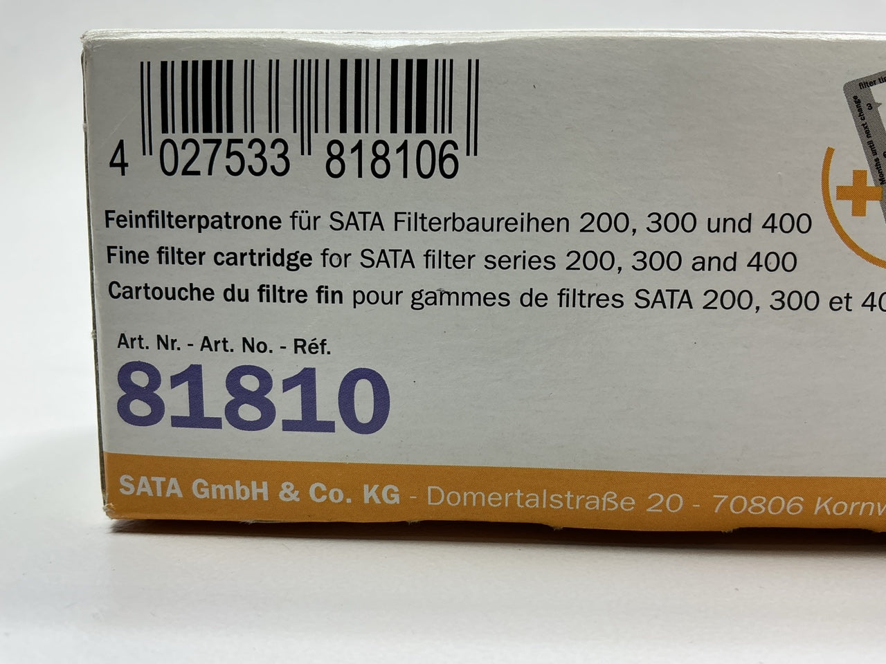 SATA 81810 Fine Filter Cartridge, For Use With Series 200/300/400