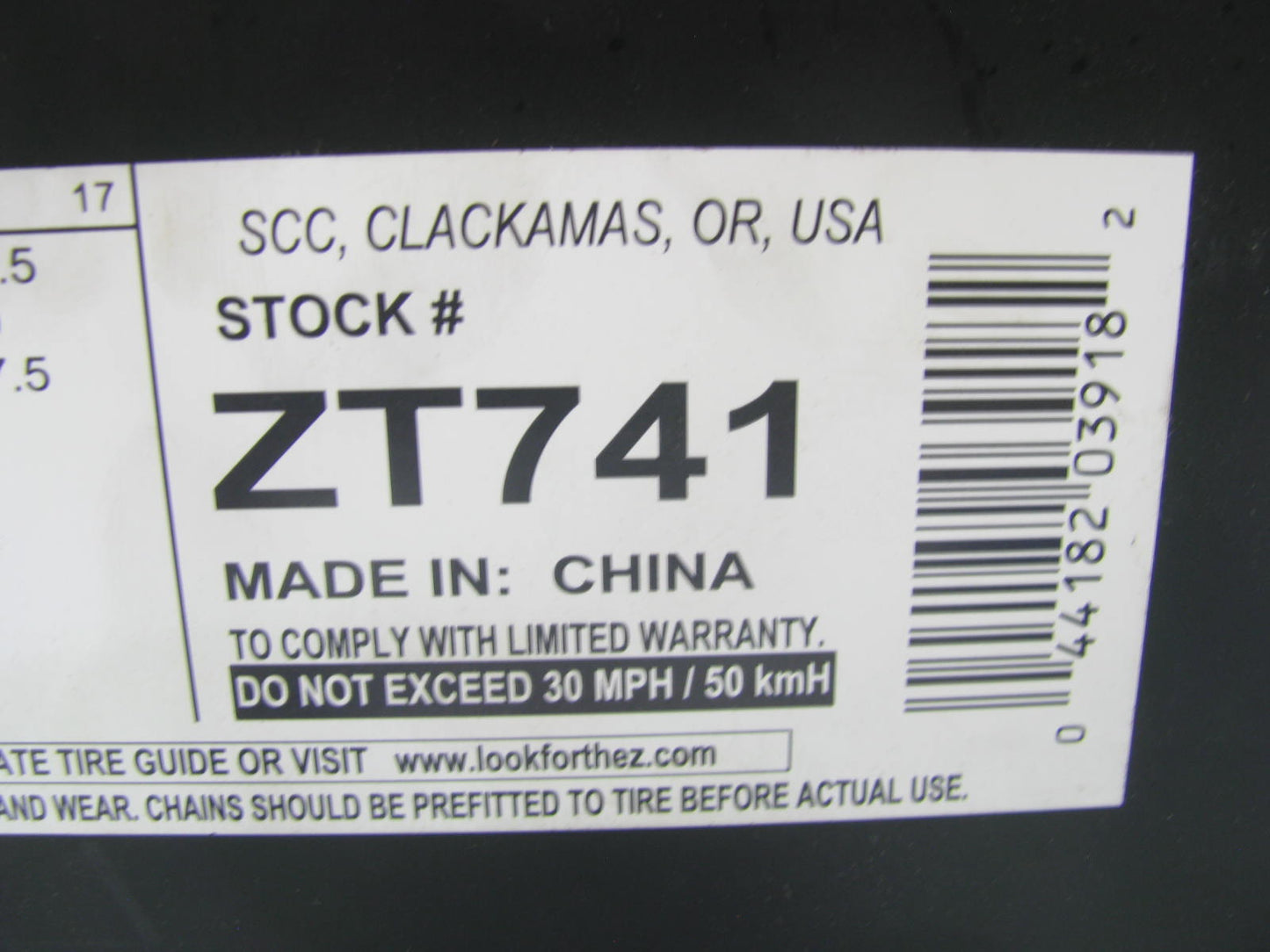 SCC ZT741 Super Z LT Light Truck And SUV Tire Snow Traction Chain - Set Of 2