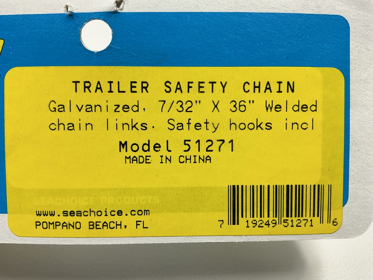 Seachoice Trailer Safety Chain, Galvanized Steel - 7/32'' X 36'', Larger Hook