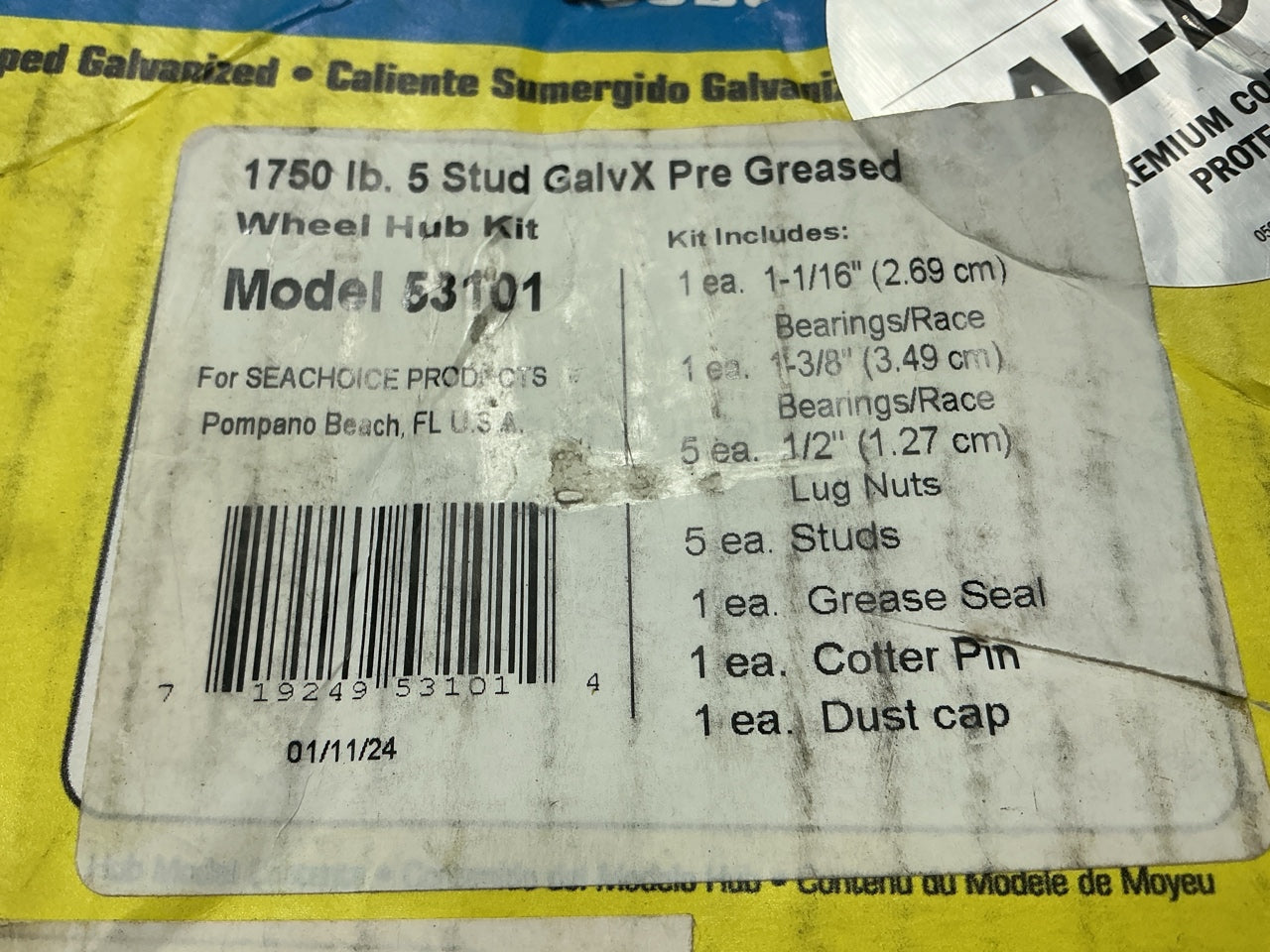 (2) Seachoice 53101 1750 Lbs 5 Stud Galvanized Pre-Greased Wheel Hub Kit