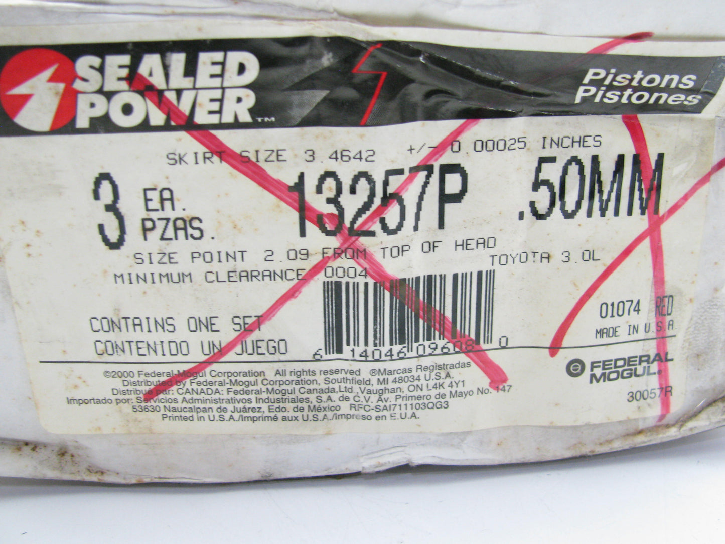 (3) Power 13257P-50MM LEFT BANK Piston .50mm For 1988-1991 Toyota 3.0L-V6