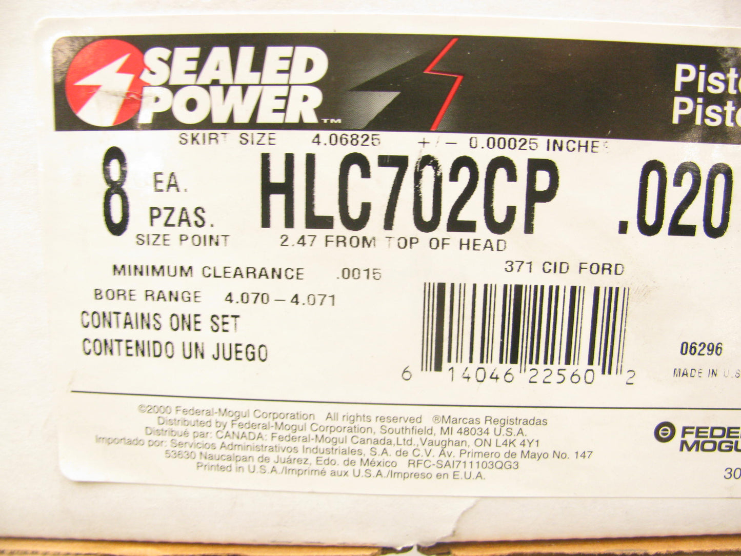 S. Power HLC702CP .020'' Hypereutectic Engine Pistons Ford 370 Gas 6.1L V8 Truck