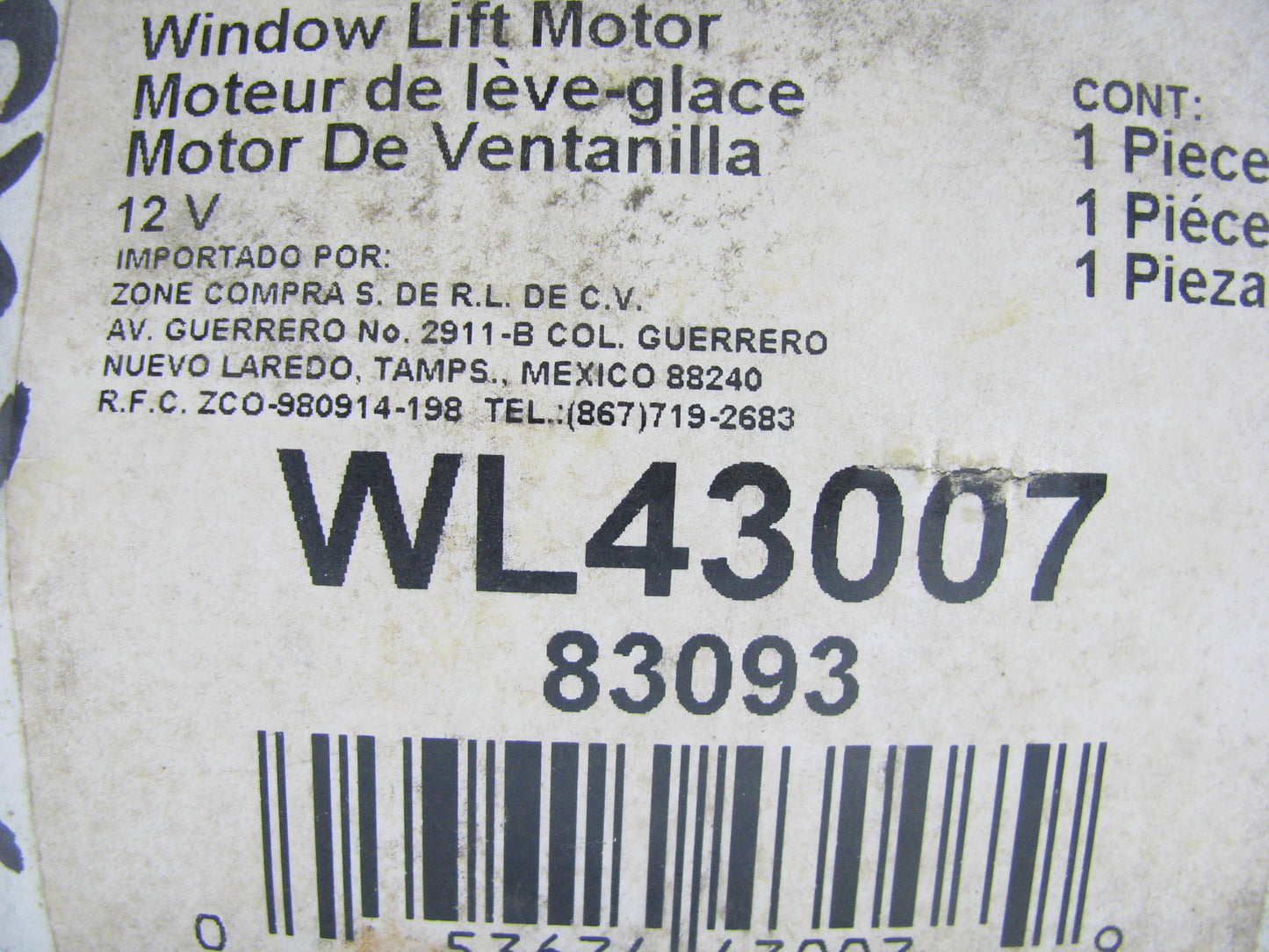 Siemens WL43007 FRONT Left Power Window Motor 1980-93 Ford Mustang, 81-86 Capri