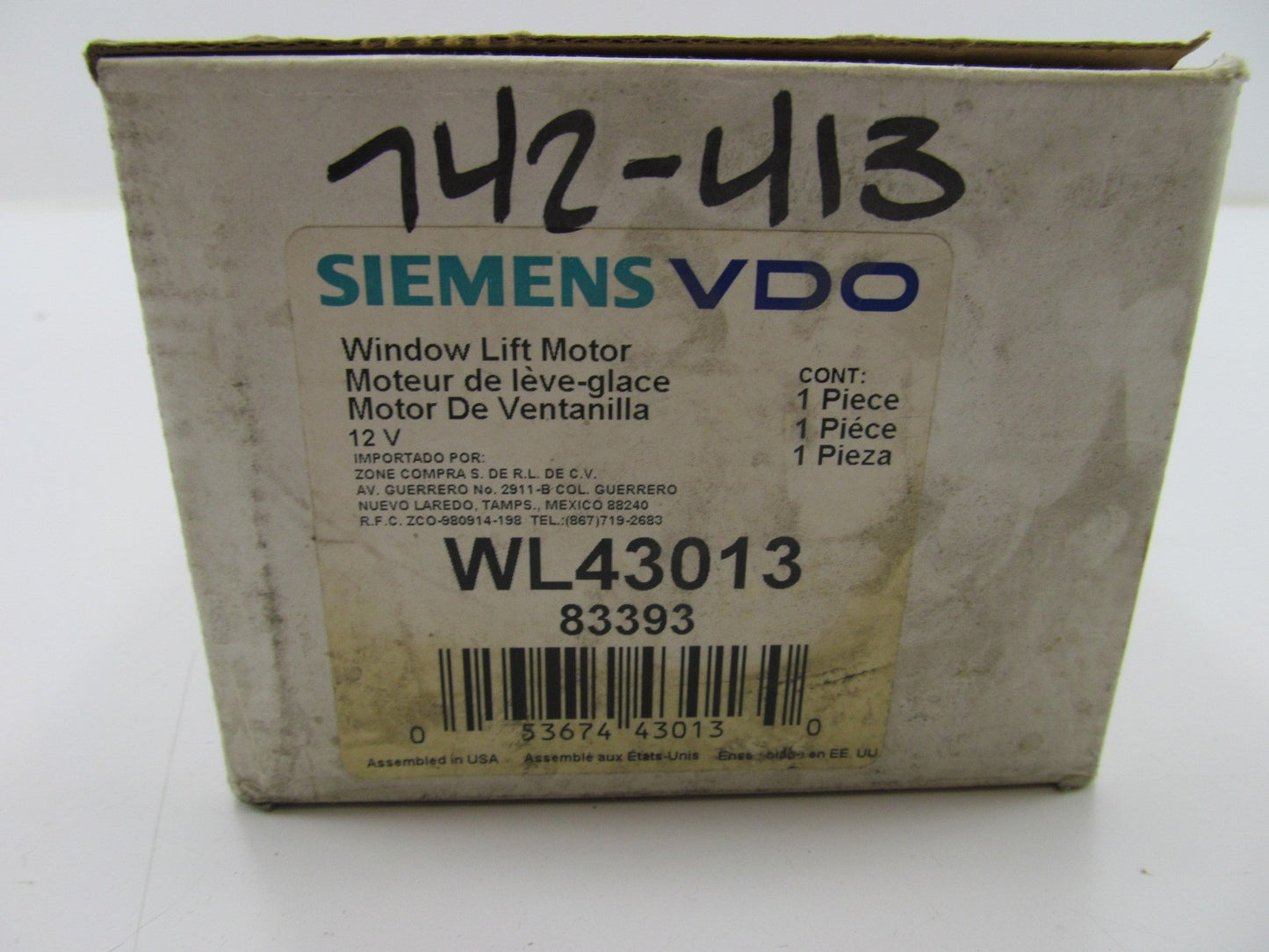 Siemens Vdo WL43013 Power Window Motor - Front Left Drivers Side