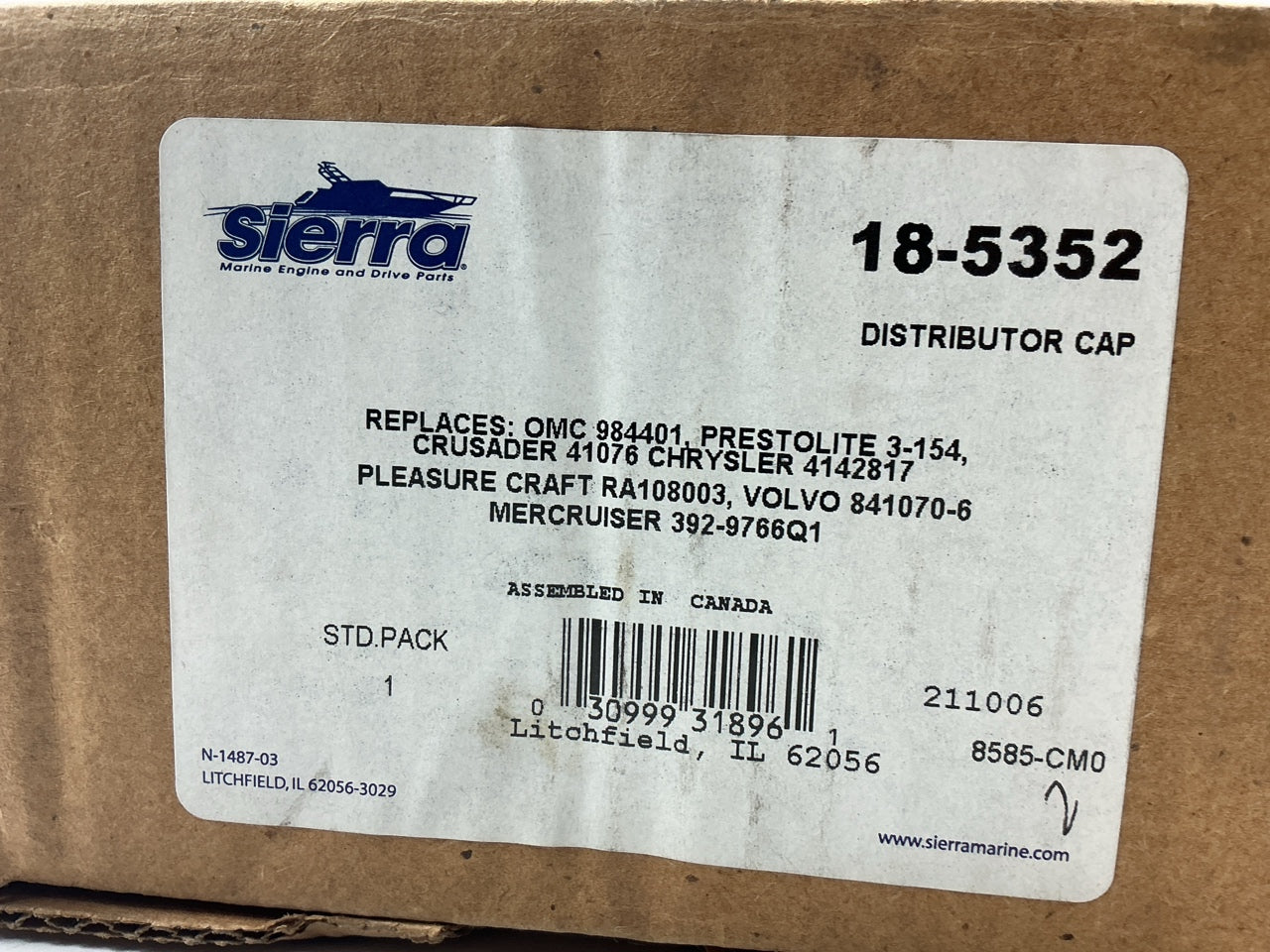 Sierra 185352 Marine Distributor Cap For Chrysler Inboard 4142817 Crusader 41076