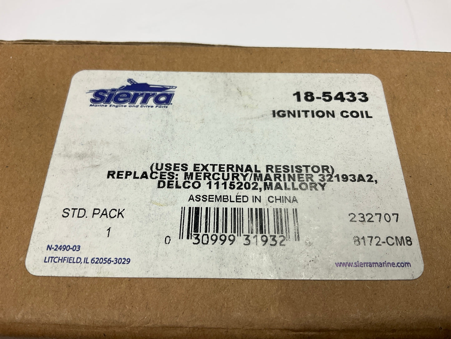 Sierra 18-5433 Ignition Coil For Mercury/Mariner 32193A2 38547, Delco 1115202