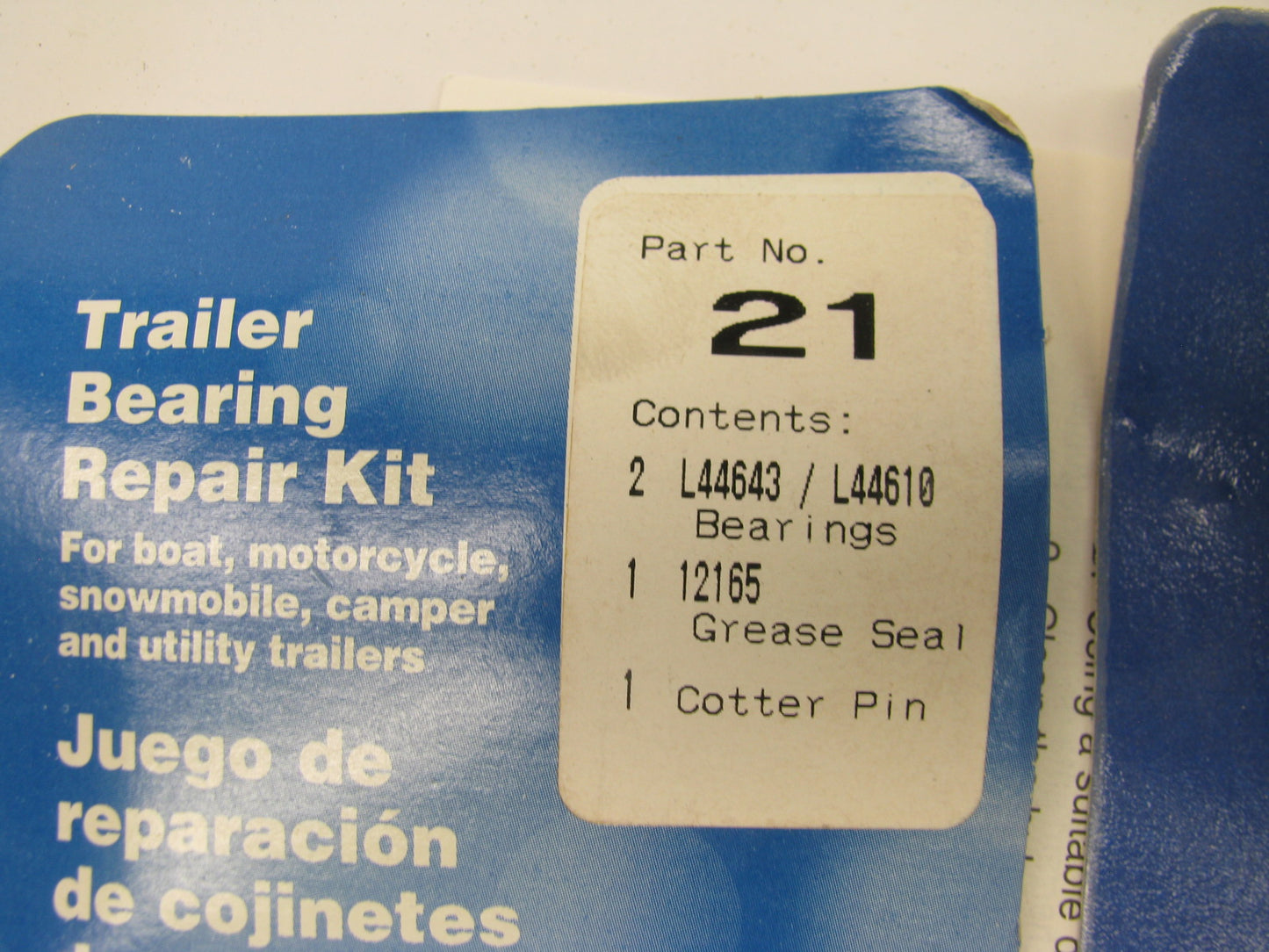 SKF 21 Trailer Wheel Bearing Repair Kit For 1'' Axles L44643/L44610